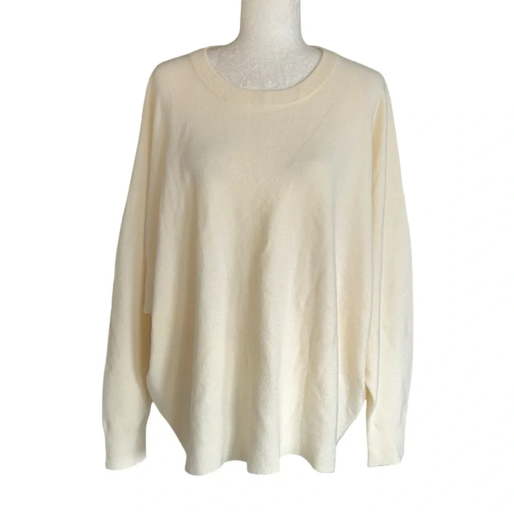 Jenni Kayne Ivory Cashmere Blend Oversized Crewneck Sweater - L